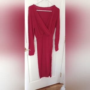 Long red dress with long sleeve